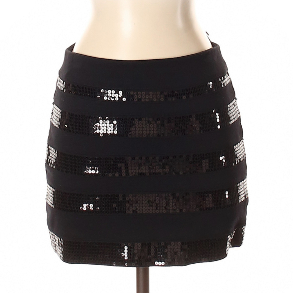 NEW Express Black Sequin Striped Mini Skirt